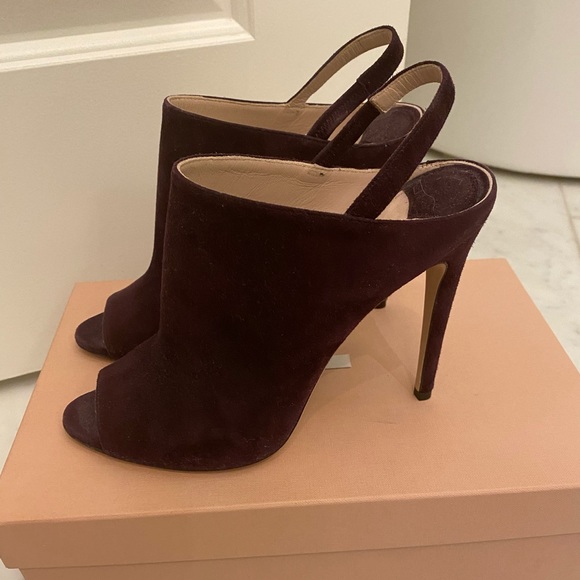Miu Miu Shoes - Miu Miu Deep Purple Suede Peep Toe Slingbacks